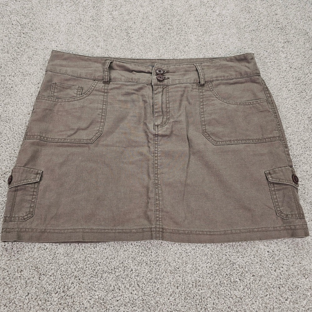 Beau Linen Blend Mini Skirt Olive‎ Green Cargo Pockets Size 14 Casual Cute